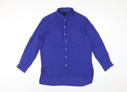 Womens UK Size 10 H&M Blue Basic Button-Up