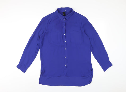 Womens UK Size 10 H&M Blue Basic Button-Up
