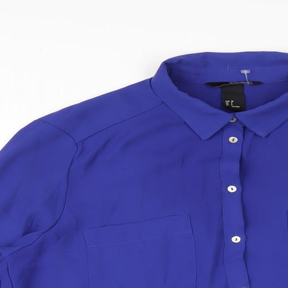 Womens UK Size 10 H&M Blue Basic Button-Up