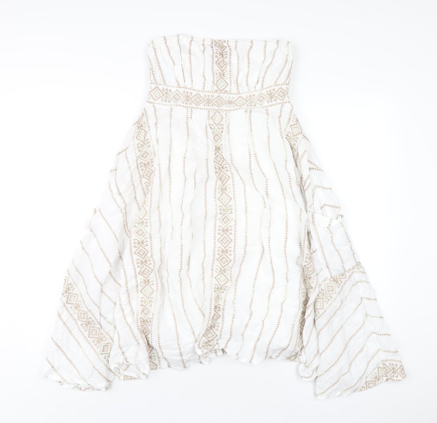 Monsoon Womens White Geometric Cotton A-Line Size 10 Square Neck Pullover