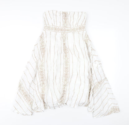 Monsoon Womens White Geometric Cotton A-Line Size 10 Square Neck Pullover