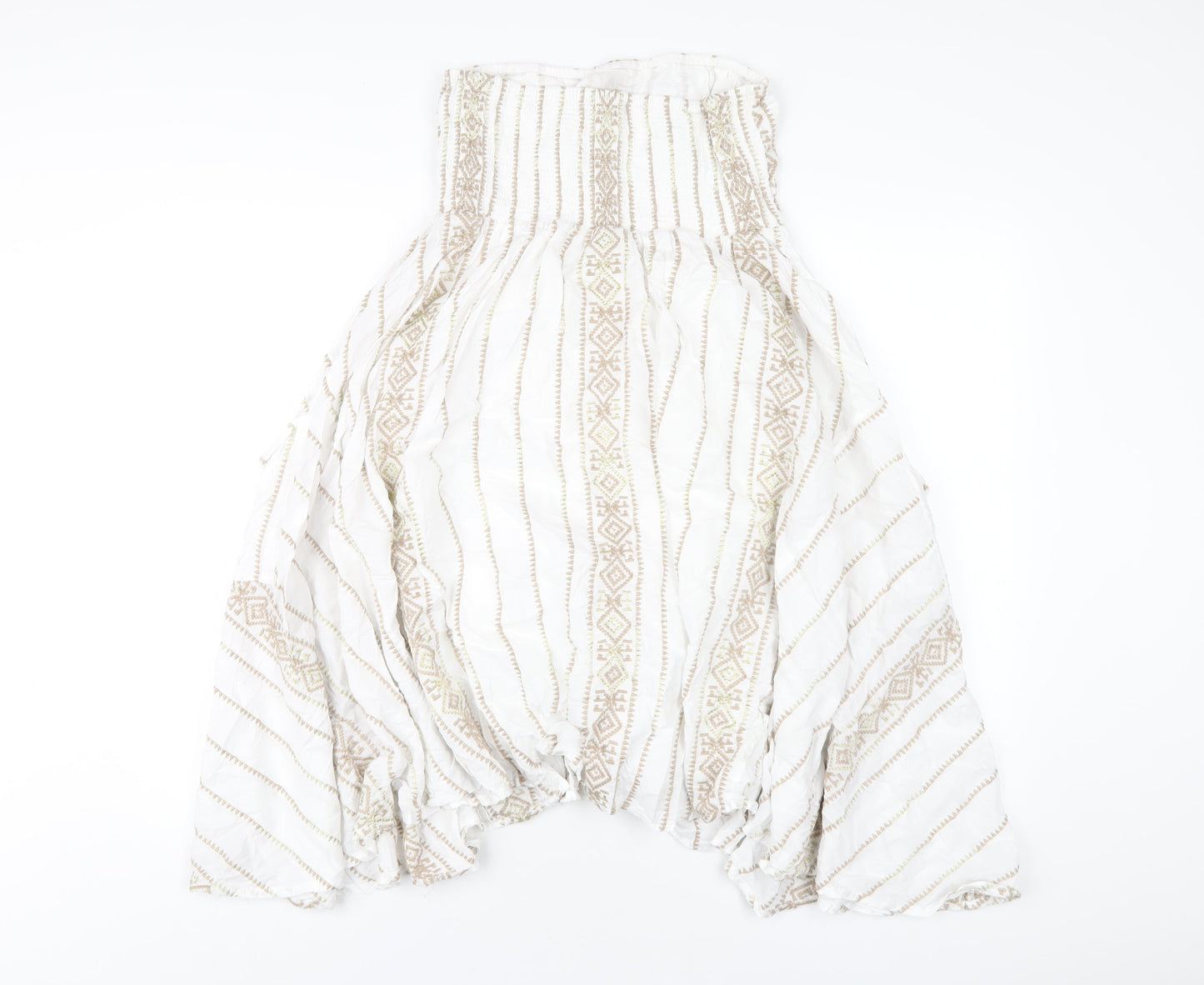 Monsoon Womens White Geometric Cotton A-Line Size 10 Square Neck Pullover