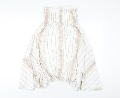 Monsoon Womens White Geometric Cotton A-Line Size 10 Square Neck Pullover