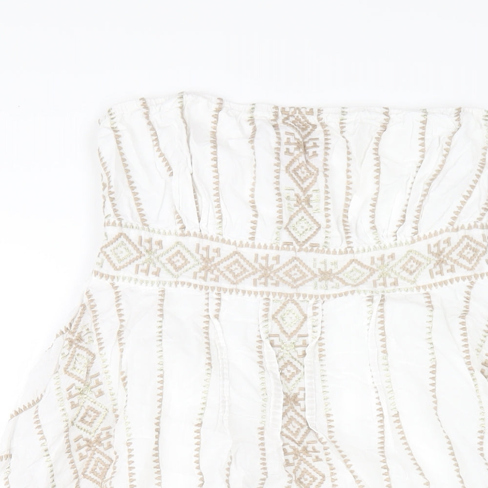 Monsoon Womens White Geometric Cotton A-Line Size 10 Square Neck Pullover