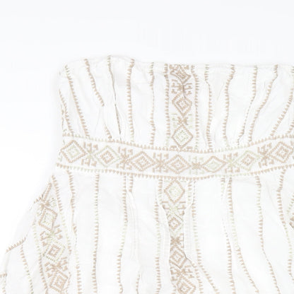 Monsoon Womens White Geometric Cotton A-Line Size 10 Square Neck Pullover