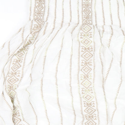 Monsoon Womens White Geometric Cotton A-Line Size 10 Square Neck Pullover