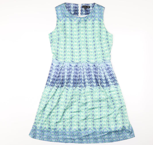 Smashed Lemon Womens Multicoloured Geometric Polyester A-Line Size 12 Off the Shoulder Zip