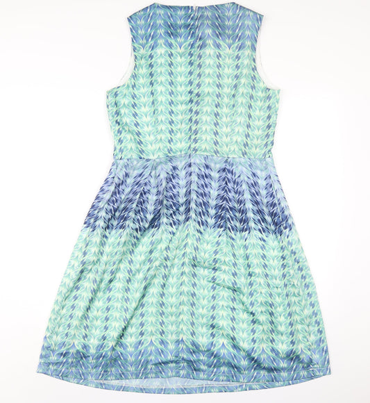 Smashed Lemon Womens Multicoloured Geometric Polyester A-Line Size 12 Off the Shoulder Zip