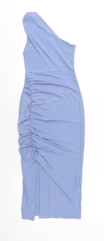 Club L Womens Blue Polyester Bodycon Size 4 One Shoulder Pullover