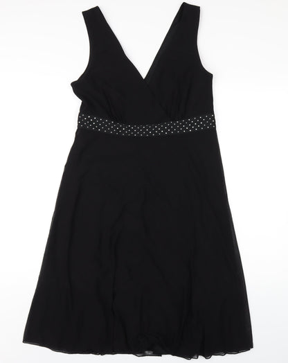 NEXT Womens Black Nylon Tank Dress Size 12 V-Neck Zip
