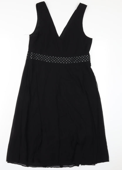 NEXT Womens Black Nylon Tank Dress Size 12 V-Neck Zip