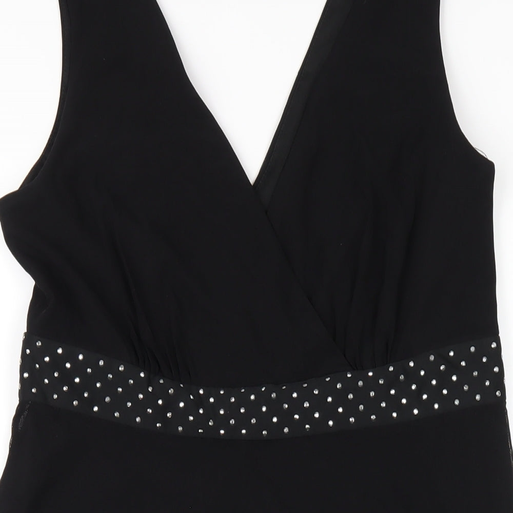 NEXT Womens Black Nylon Tank Dress Size 12 V-Neck Zip