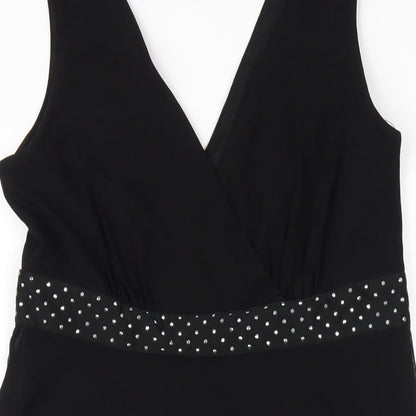 NEXT Womens Black Nylon Tank Dress Size 12 V-Neck Zip