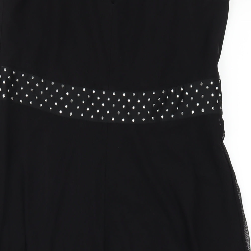 NEXT Womens Black Nylon Tank Dress Size 12 V-Neck Zip