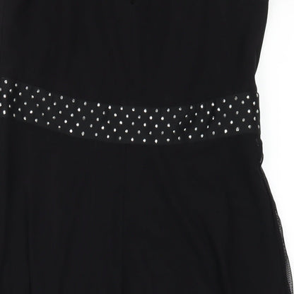 NEXT Womens Black Nylon Tank Dress Size 12 V-Neck Zip