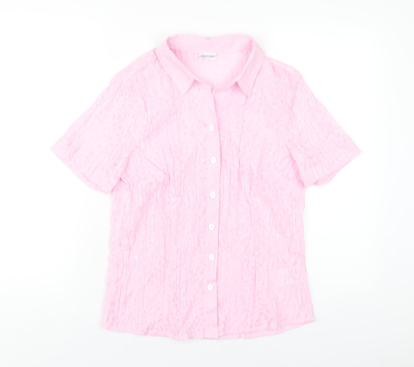 Damart Womens Pink Cotton Basic Button-Up Size 10 Collared