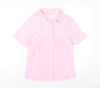 Damart Womens Pink Cotton Basic Button-Up Size 10 Collared