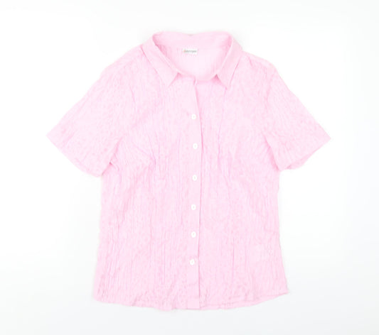 Damart Womens Pink Cotton Basic Button-Up Size 10 Collared