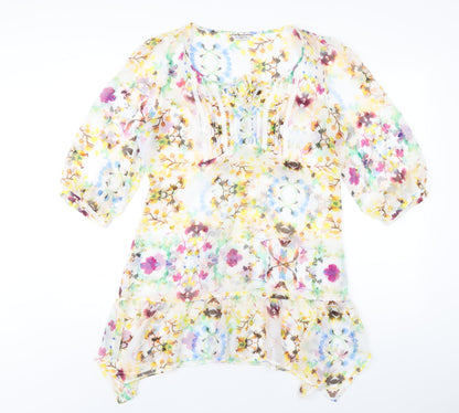 Indigo Womens Multicoloured Floral Polyester A-Line Size 12 Round Neck Pullover
