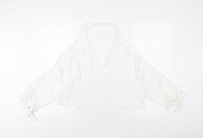 Zara Womens White Polyester Basic T-Shirt Size S V-Neck