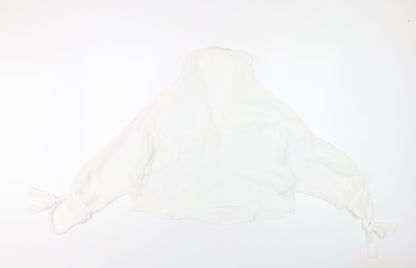Zara Womens White Polyester Basic T-Shirt Size S V-Neck