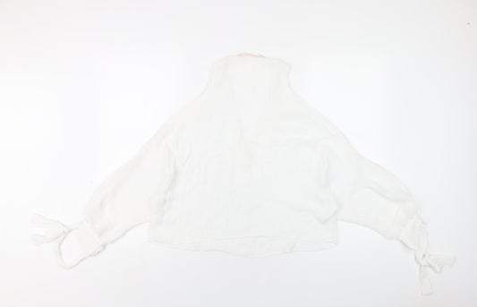 Zara Womens White Polyester Basic T-Shirt Size S V-Neck