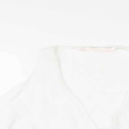 Zara Womens White Polyester Basic T-Shirt Size S V-Neck