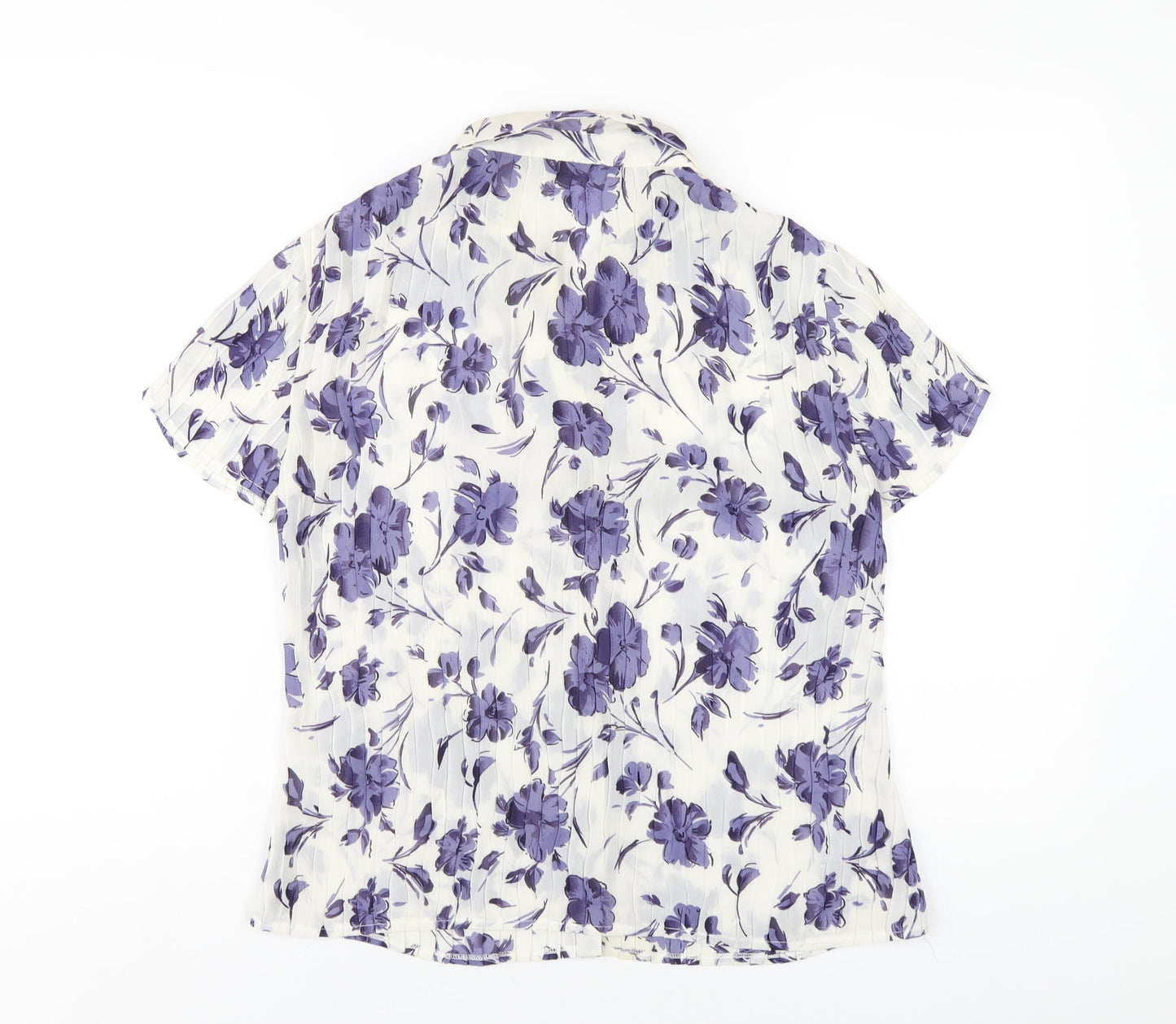 Bonmarché Womens White Floral Polyester Basic Button-Up Size 12 Collared