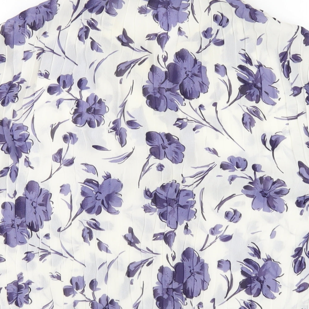 Bonmarché Womens White Floral Polyester Basic Button-Up Size 12 Collared