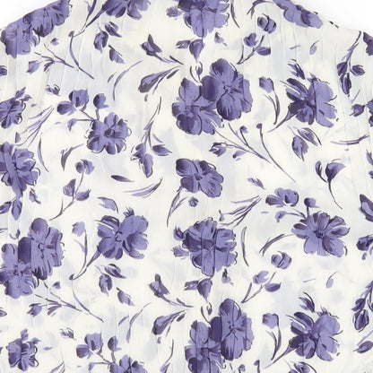 Bonmarché Womens White Floral Polyester Basic Button-Up Size 12 Collared