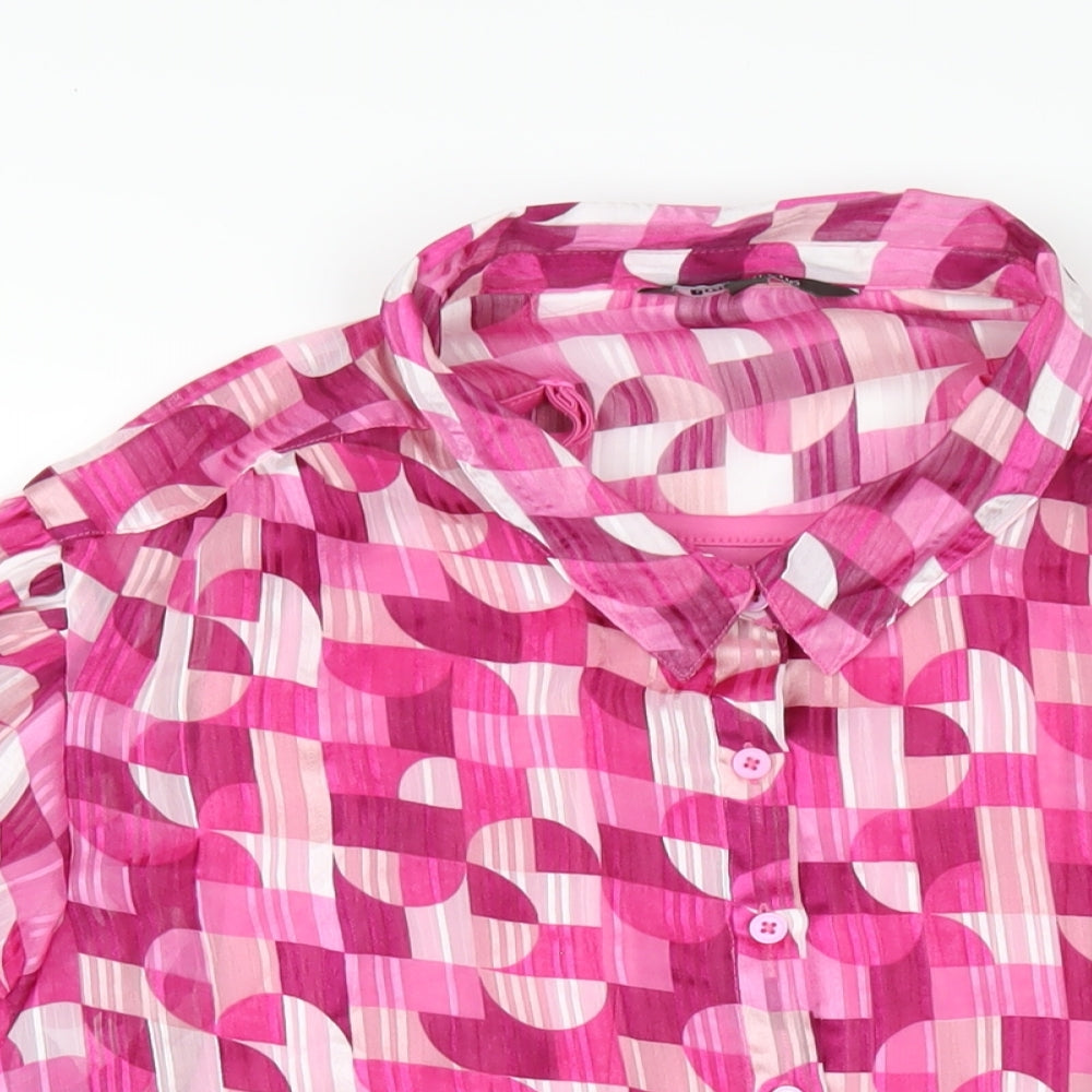 Bonmarché Womens Pink Geometric Polyester Basic Button-Up Size 22 Collared
