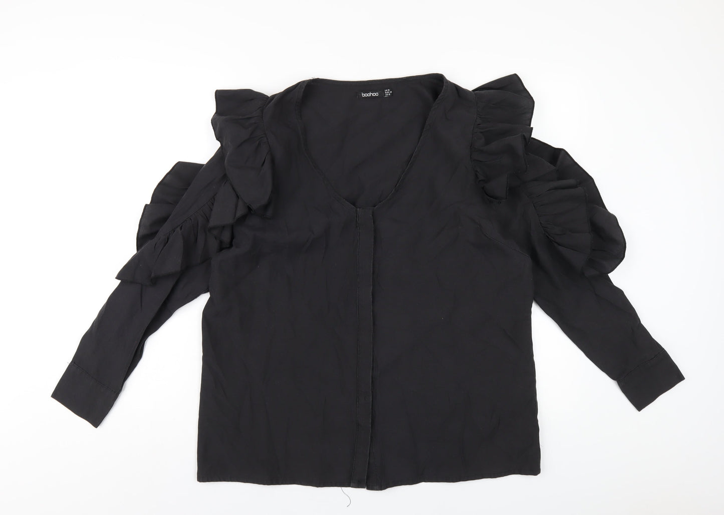 Boohoo Womens Black Polyester Basic T-Shirt Size 16 Round Neck