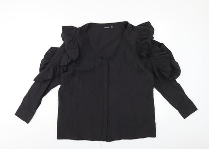 Boohoo Womens Black Polyester Basic T-Shirt Size 16 Round Neck