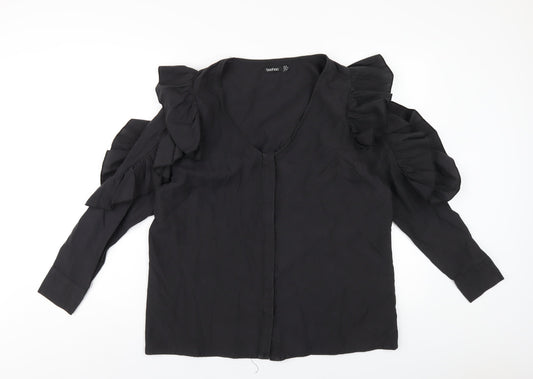 Boohoo Womens Black Polyester Basic T-Shirt Size 16 Round Neck