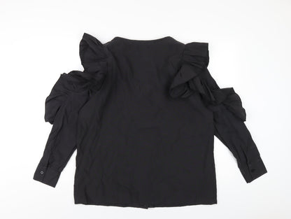 Boohoo Womens Black Polyester Basic T-Shirt Size 16 Round Neck