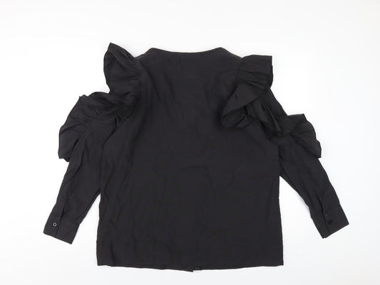 Boohoo Womens Black Polyester Basic T-Shirt Size 16 Round Neck