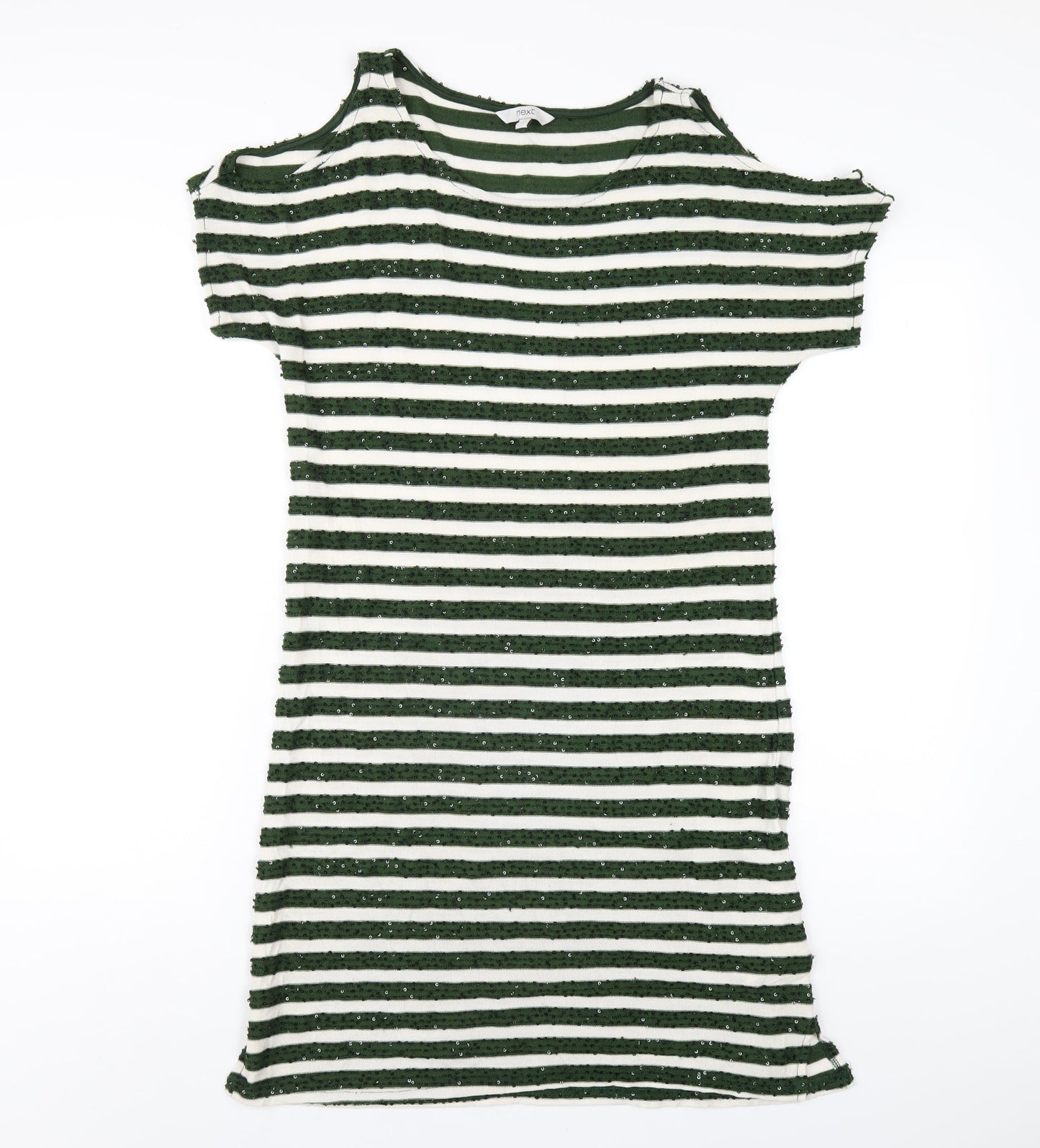 NEXT Womens Green Striped Polyester T-Shirt Dress Size 8 Round Neck Pullover