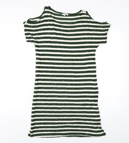 NEXT Womens Green Striped Polyester T-Shirt Dress Size 8 Round Neck Pullover
