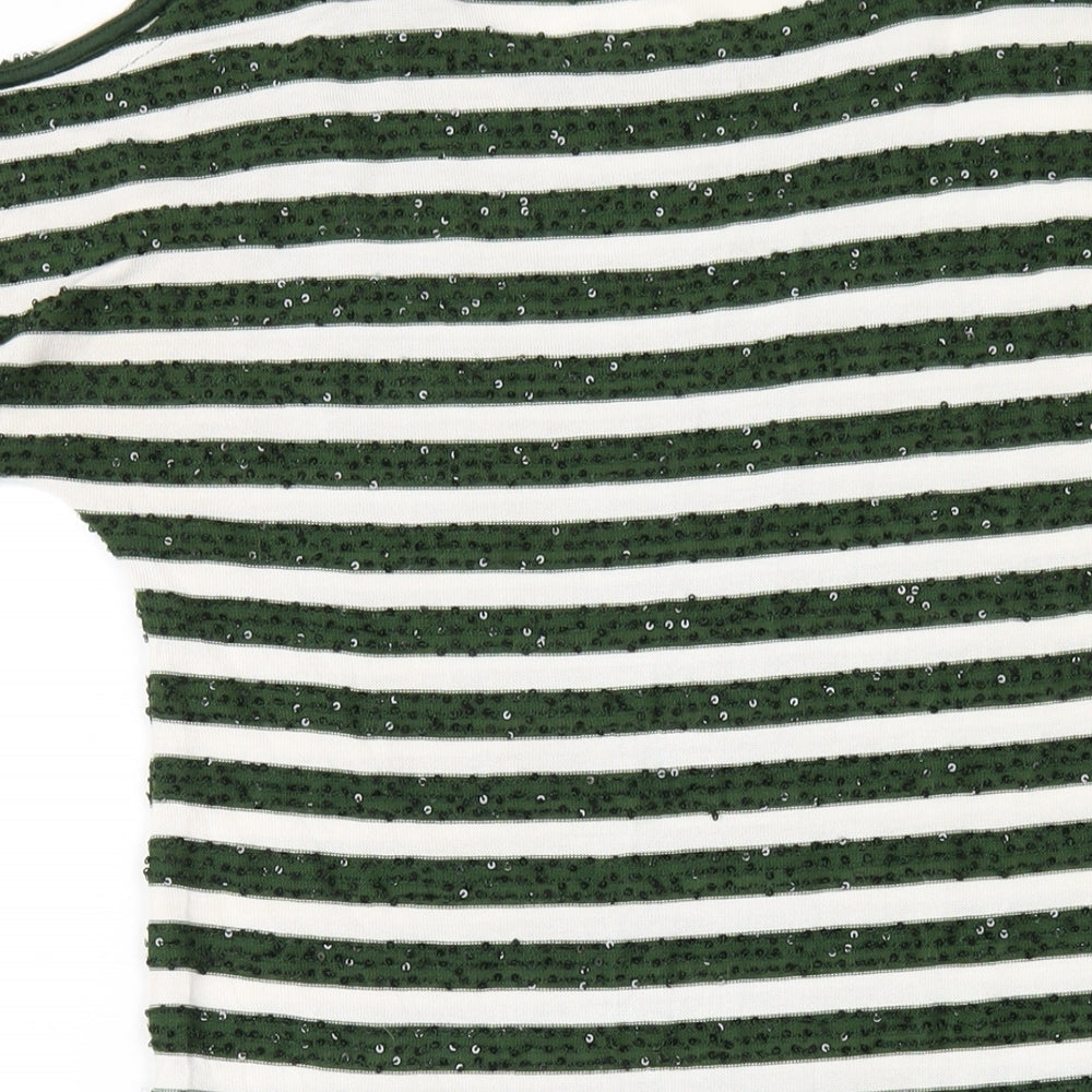 NEXT Womens Green Striped Polyester T-Shirt Dress Size 8 Round Neck Pullover