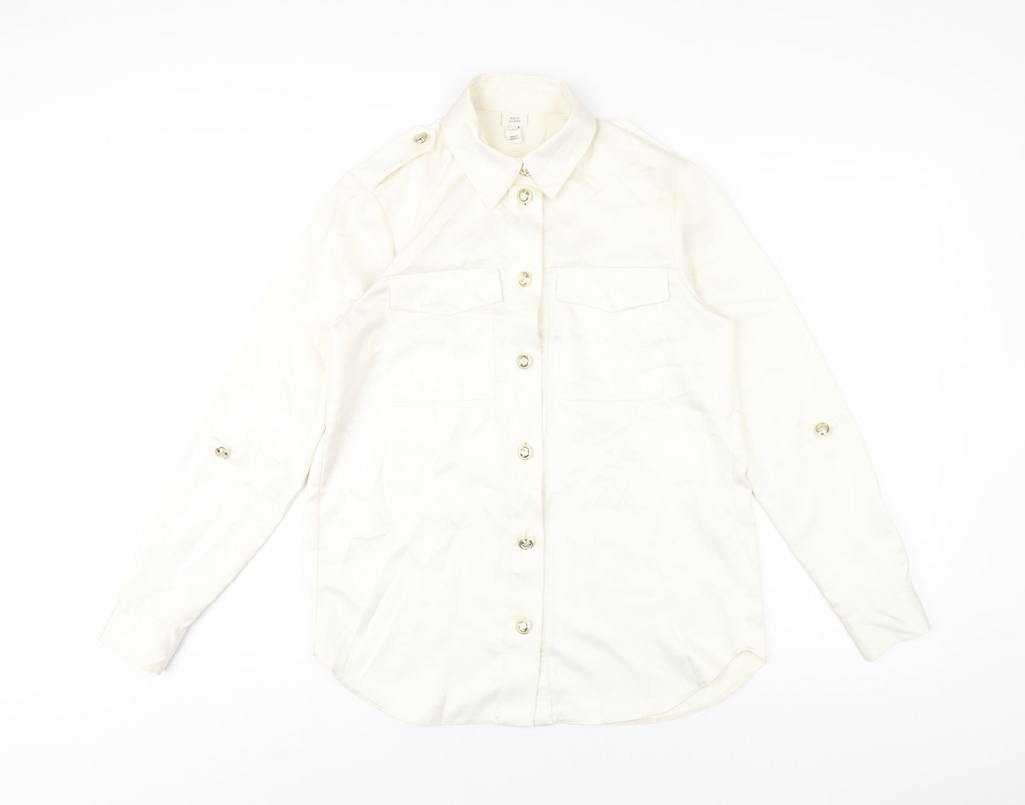 Womens UK Size 6 River Island Ivory Basic Button-Up