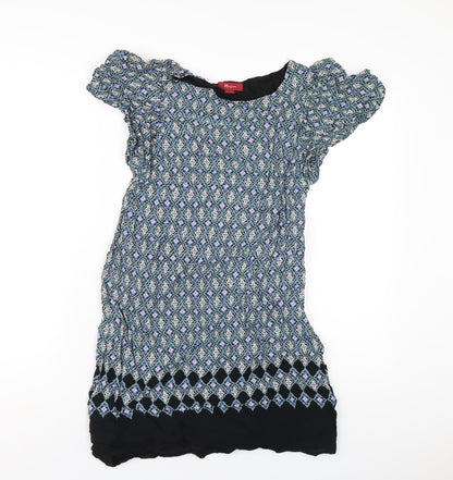 Monsoon Womens Multicoloured Geometric Viscose A-Line Size 10 Round Neck Zip