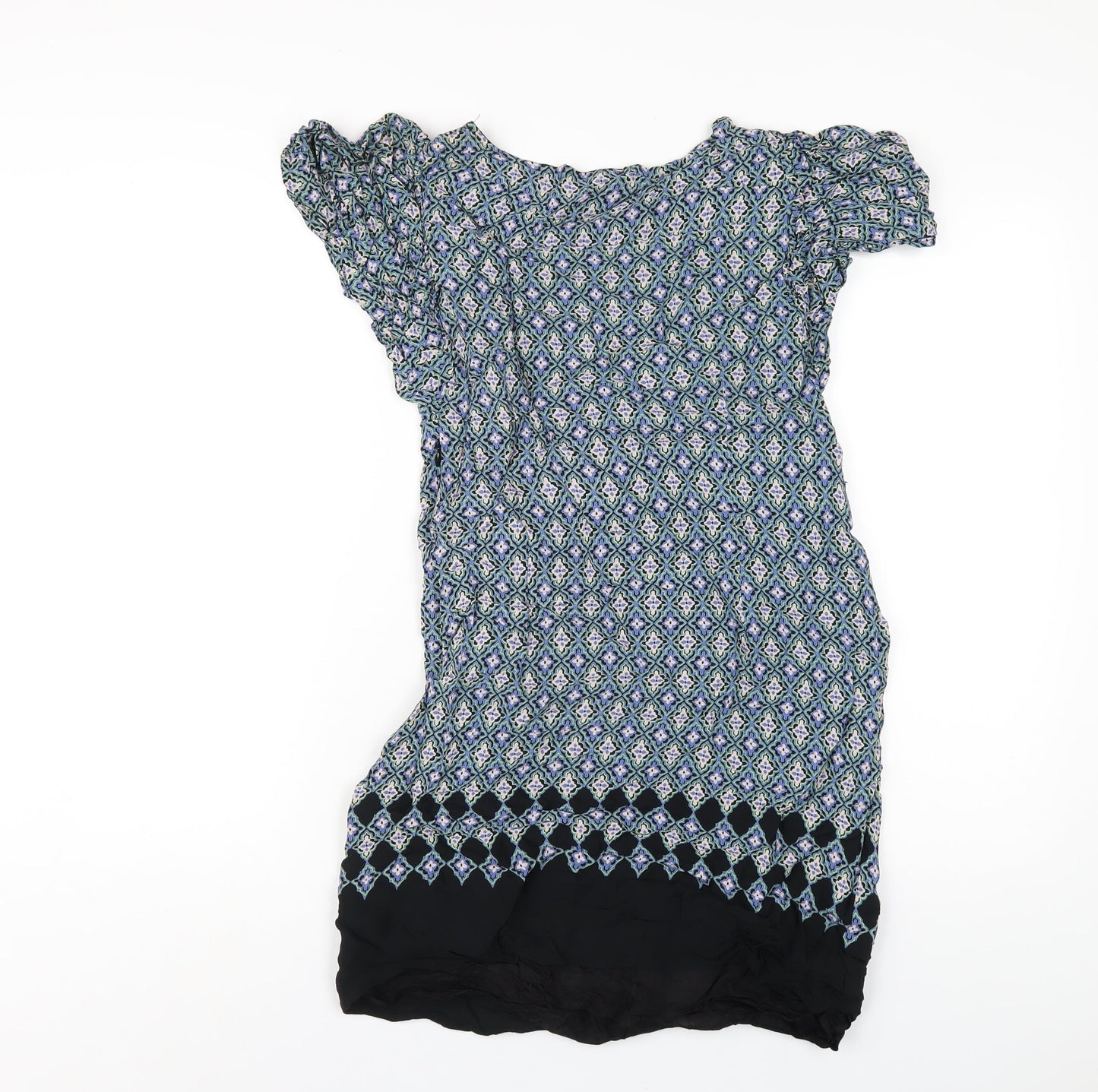 Monsoon Womens Multicoloured Geometric Viscose A-Line Size 10 Round Neck Zip