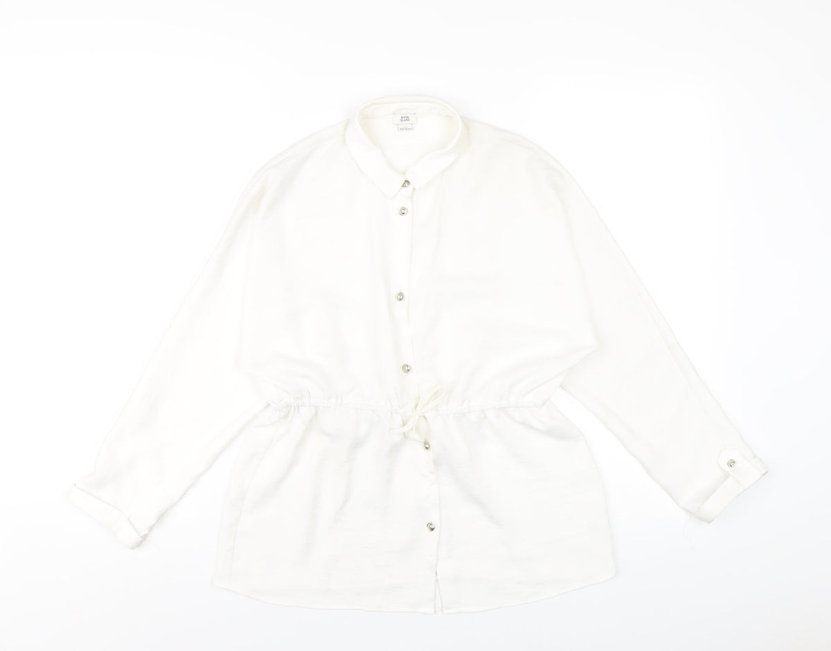 Additional front view of River Island girls’ white polyester basic button-up, size 11-12, years collared button