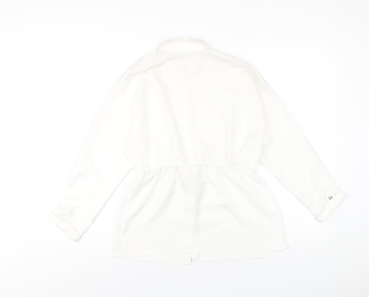 Back view of River Island girls’ white polyester basic button-up, size 11-12, years collared button