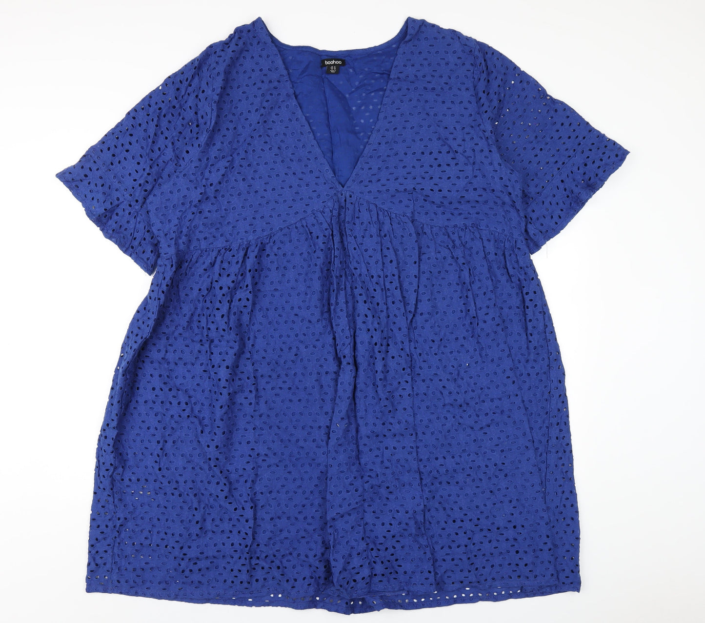 Boohoo Womens Blue Cotton Trapeze & Swing Size 18 V-Neck Pullover