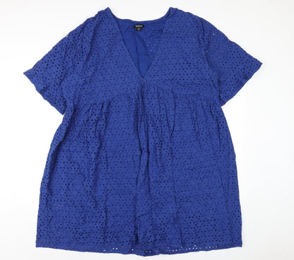 Boohoo Womens Blue Cotton Trapeze & Swing Size 18 V-Neck Pullover