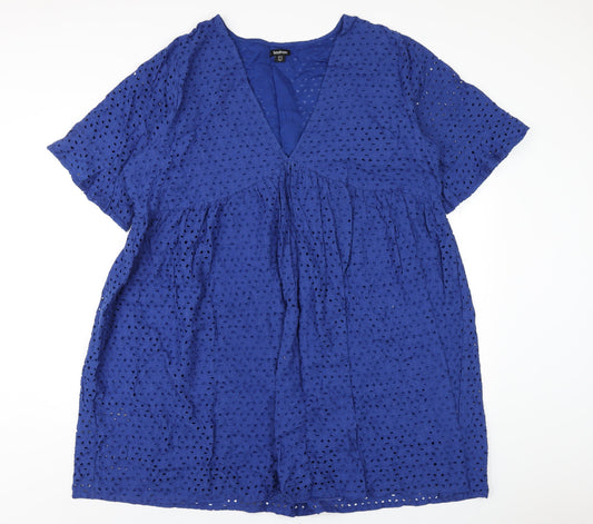 Boohoo Womens Blue Cotton Trapeze & Swing Size 18 V-Neck Pullover