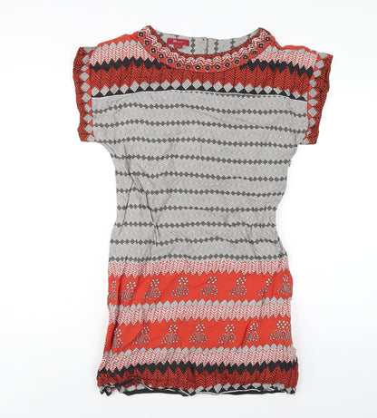 Monsoon Womens Multicoloured Geometric Viscose A-Line Size 10 Round Neck Zip - Beaded Neckline