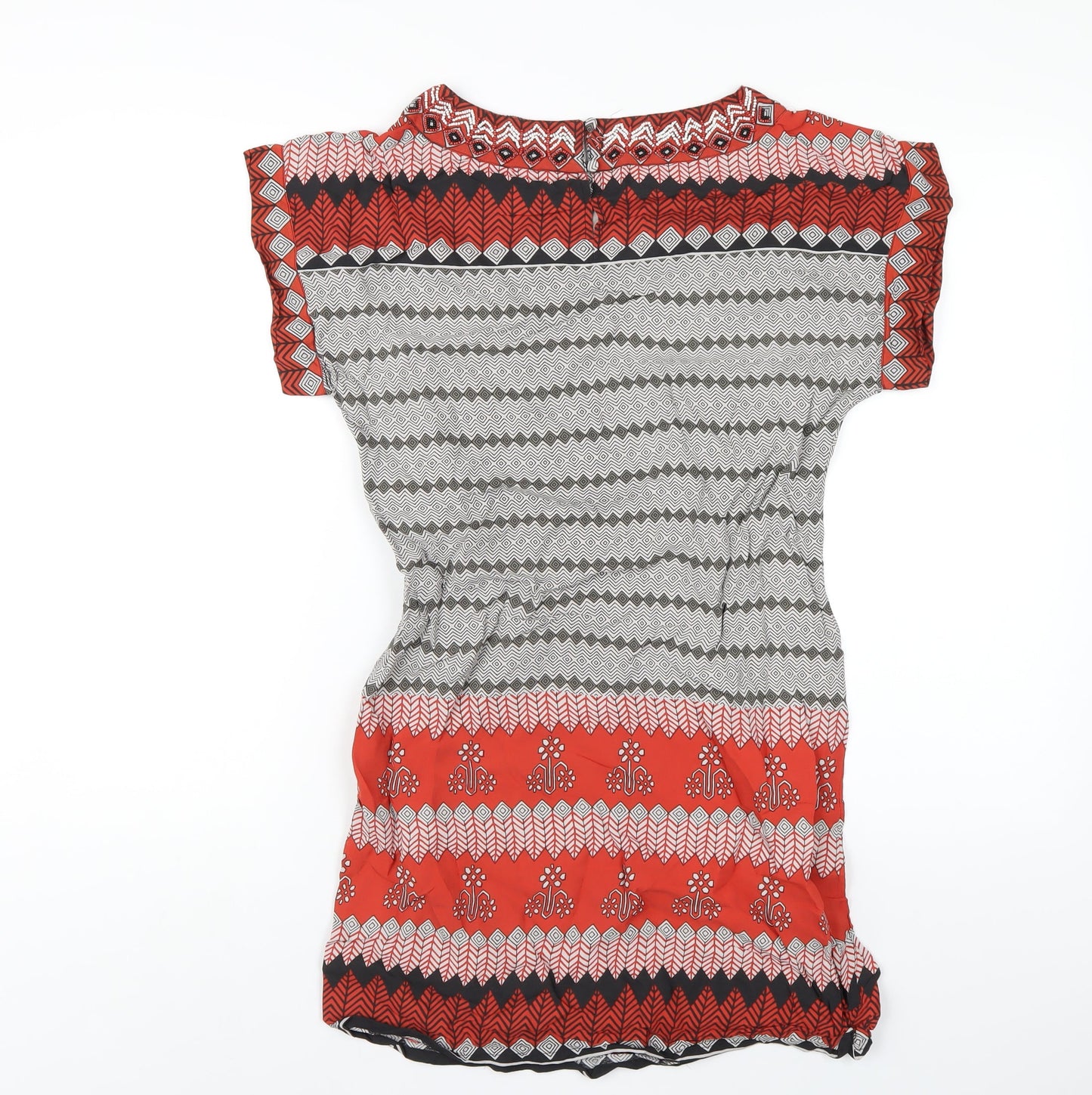 Monsoon Womens Multicoloured Geometric Viscose A-Line Size 10 Round Neck Zip - Beaded Neckline