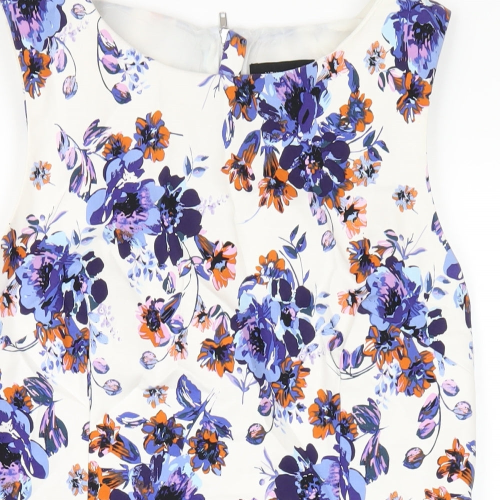 New Look Womens Multicoloured Floral Cotton A-Line Size 14 Round Neck Zip